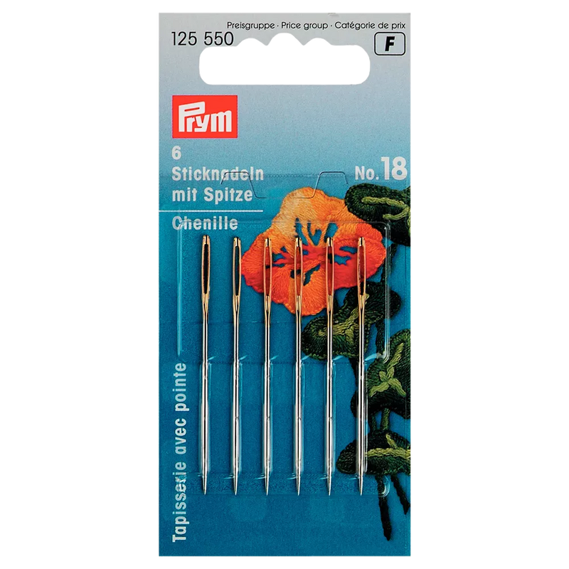 Prym Chenille Needles pack of 6 size 18, imported from the UK