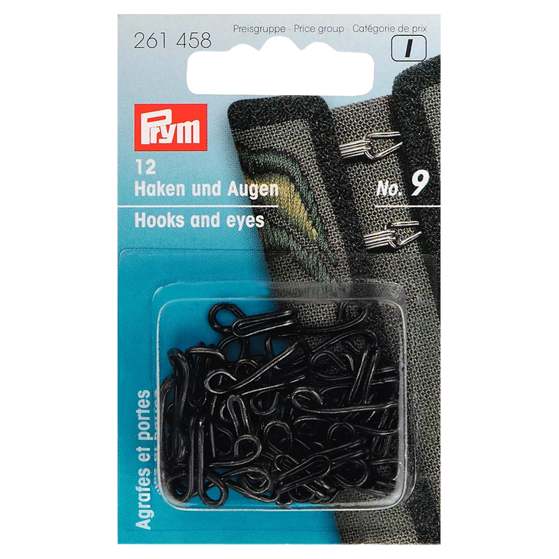 Prym hooks and eyes for jerkins pack of 12 black - British product