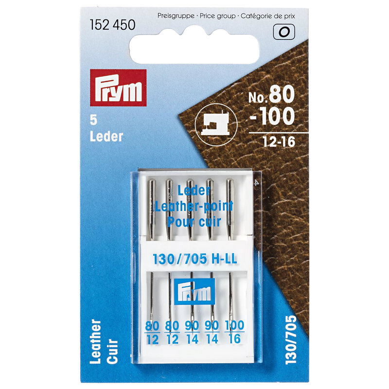 Prym leather sewing machine needles size 80-100 pack of 5, UK version
