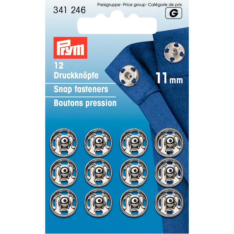 Prym silver snap fasteners 11mm, imported from the UK