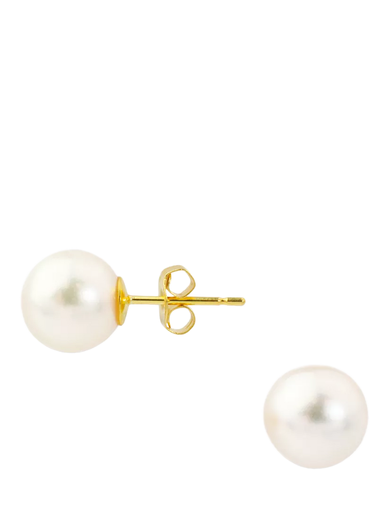 E.W Adams cultured pearl stud earrings 18ct yellow gold, imported from the UK