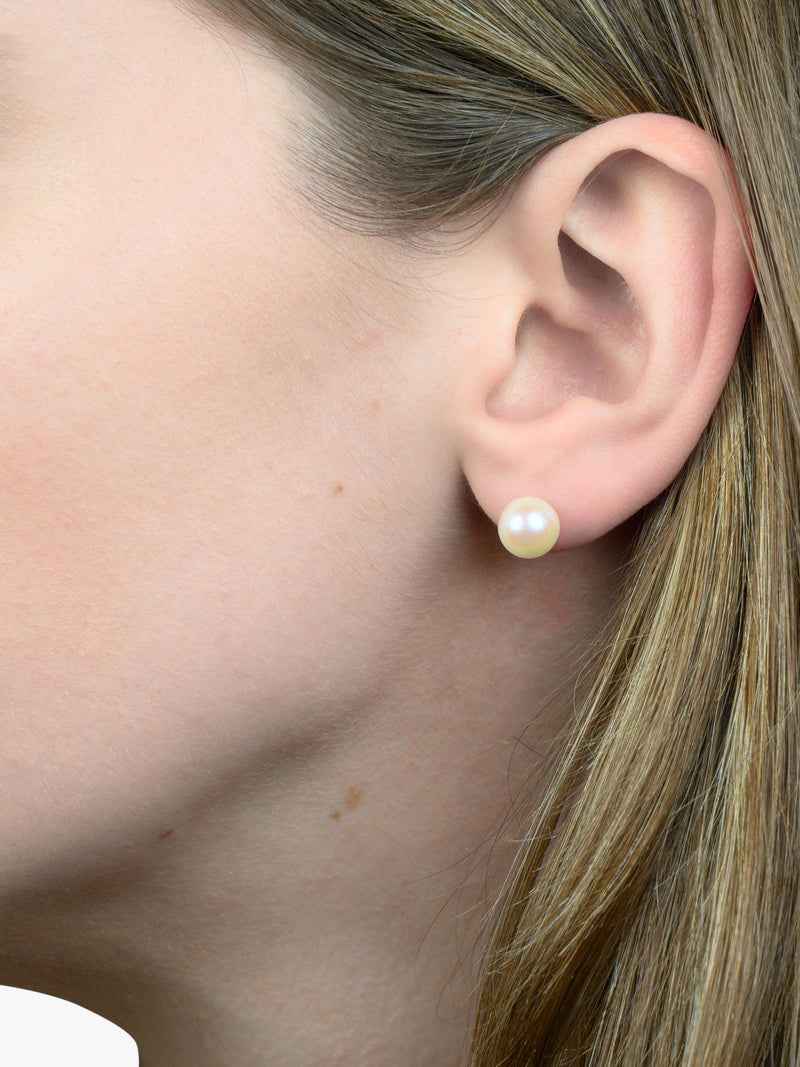 E.W Adams cultured pearl stud earrings 18ct yellow gold, imported from the UK