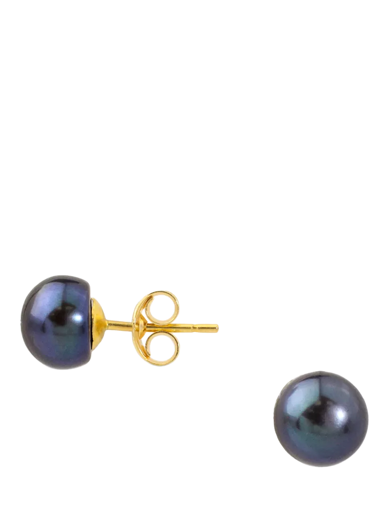 E.W Adams 9ct Yellow Gold Freshwater Pearl Stud Earrings, Black