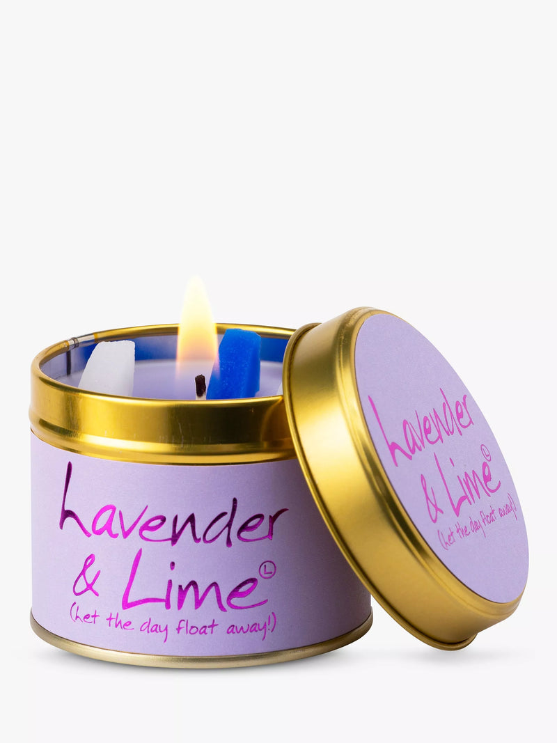 Lily-flame lavender & lime scented tin candle 230g, UK version