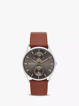 John Lewis Skagen Men's Holst Single Chronograph Leather Strap Watch, Brown/Grey- Buy online at McGrocer
