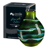 Poole Pottery green hourglass-shaped bud vase with 12cm height, imported from the UK
