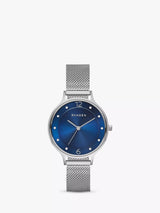 John Lewis Skagen Anita Women's Stainless Steel Mesh Bracelet Strap Watch, Silver/Blue- Buy online at McGrocer