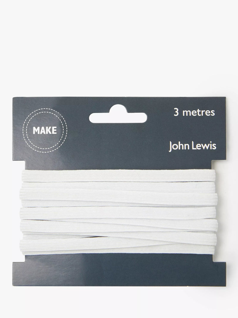 John Lewis white elastic cord, 6mm width, 3 metres long, UK version