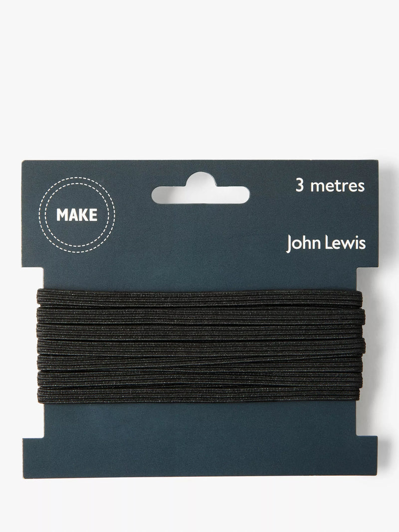 John Lewis black elastic 4mm 3 metres, imported from the UK
