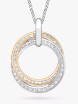 John Lewis IBB 9ct Gold Cubic Zirconia Double Ring Pendant Necklace, White Gold/Rose Gold- Buy online at McGrocer