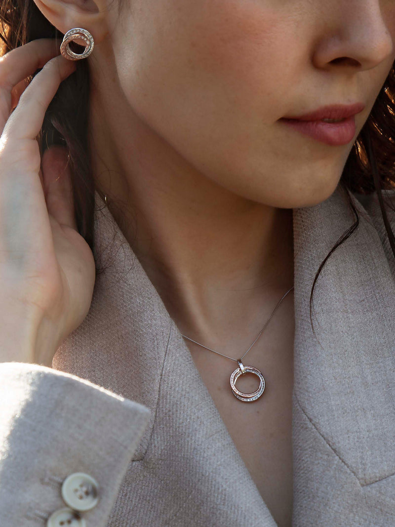 IBB 9ct gold double ring pendant necklace with cubic zirconia - British product