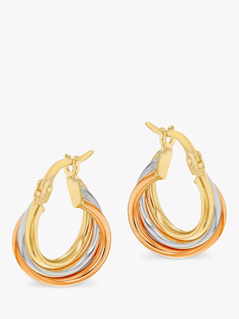 IBB 9ct gold three colour hoop earrings, UK version