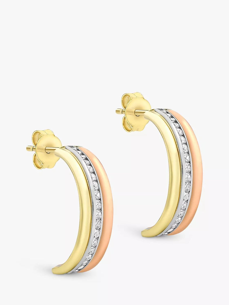 IBB half hoop earrings in 9ct gold with three tones - British product