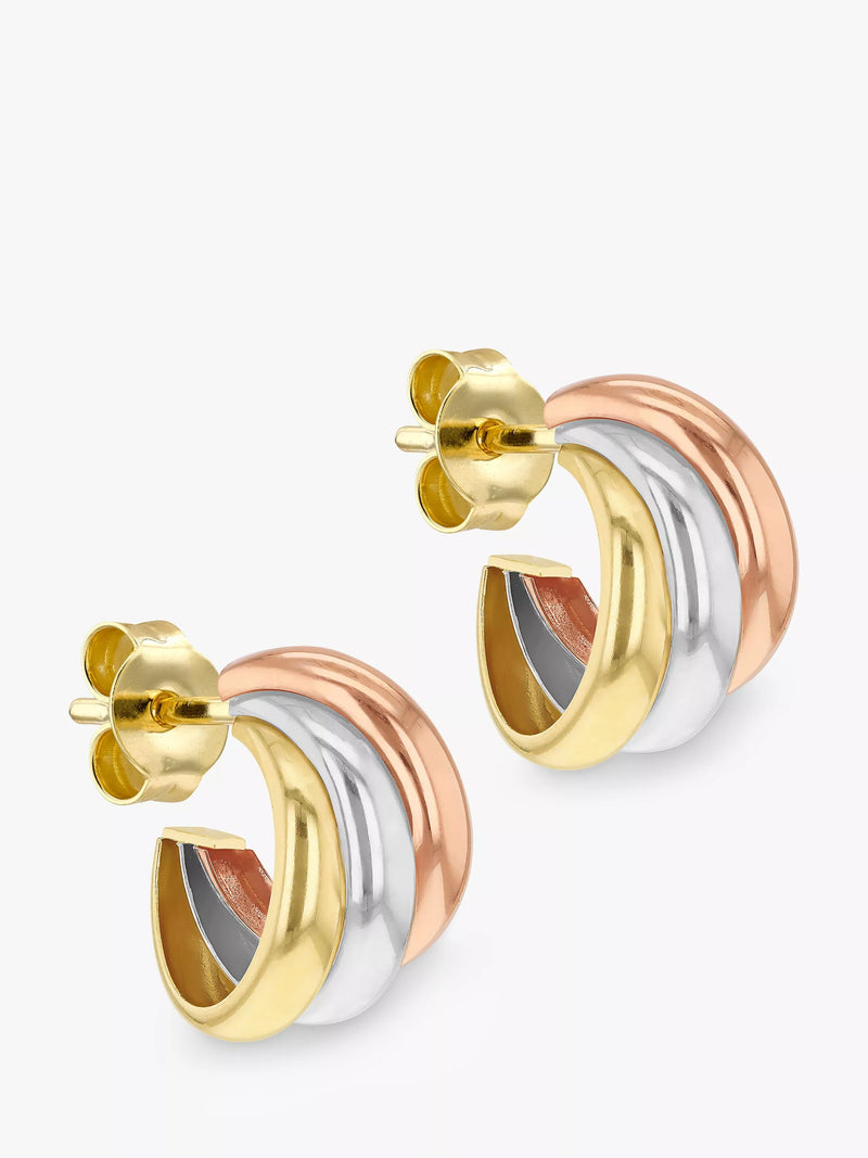 IBB three colour Russian stud earrings 9ct gold (British brand)