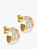 IBB three colour Russian stud earrings 9ct gold (British brand)