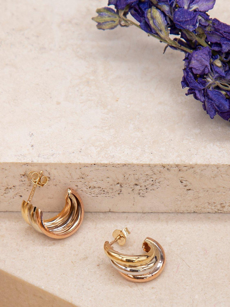 IBB three colour Russian stud earrings 9ct gold (British brand)