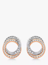 John Lewis IBB 9ct Two Colour Gold Cubic Zirconia Linked Ring Stud Earrings, White/Rose Gold- Buy online at McGrocer