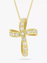 John Lewis IBB 9ct Yellow Gold Twisted Cubic Zirconia Cross Pendant Necklace, 46cm- Buy online at McGrocer