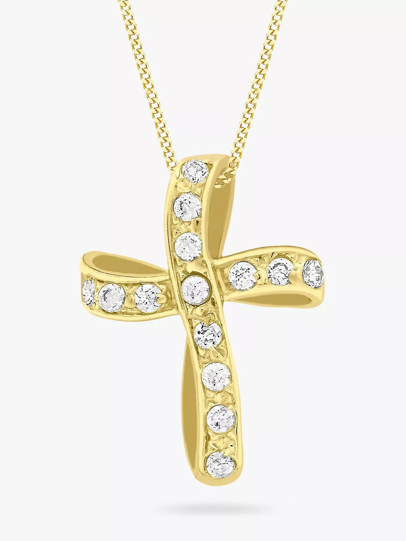 IBB 9ct yellow gold cross pendant with cubic zirconia, imported from the UK
