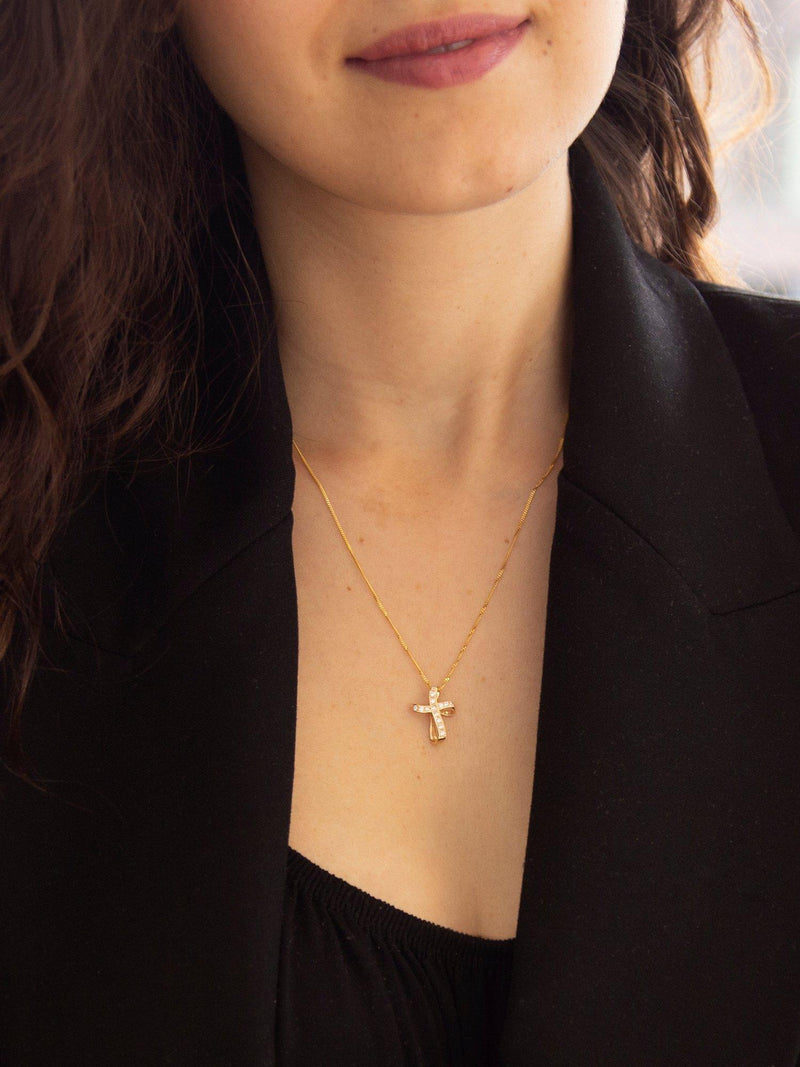 IBB 9ct yellow gold cross pendant with cubic zirconia, imported from the UK