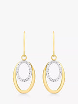 John Lewis IBB 9ct Gold 2 Tone Double Oval Drop Earrings, White/Gold- Buy online at McGrocer