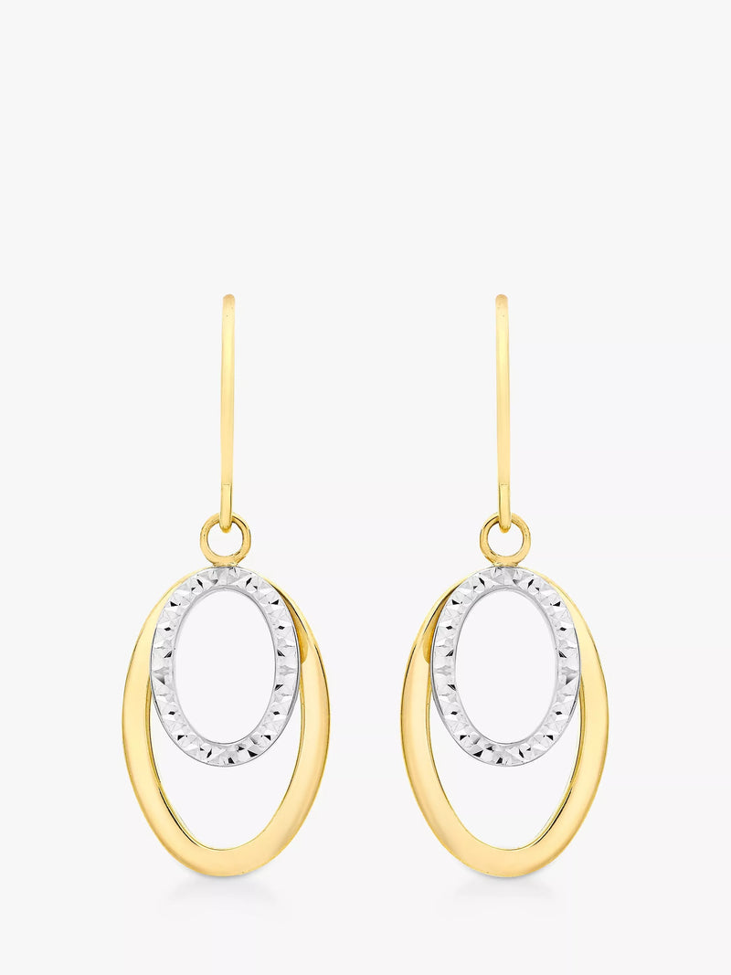 IBB 9ct two-tone double oval drop earrings - UK version