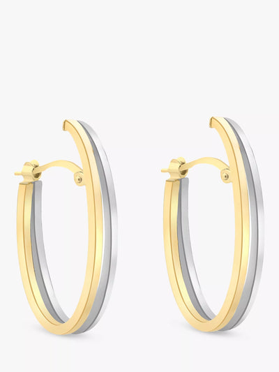 John Lewis IBB 9ct Gold Two Tone Double Oval Huggie Earrings, White Gold/Gold- Buy online at McGrocer
