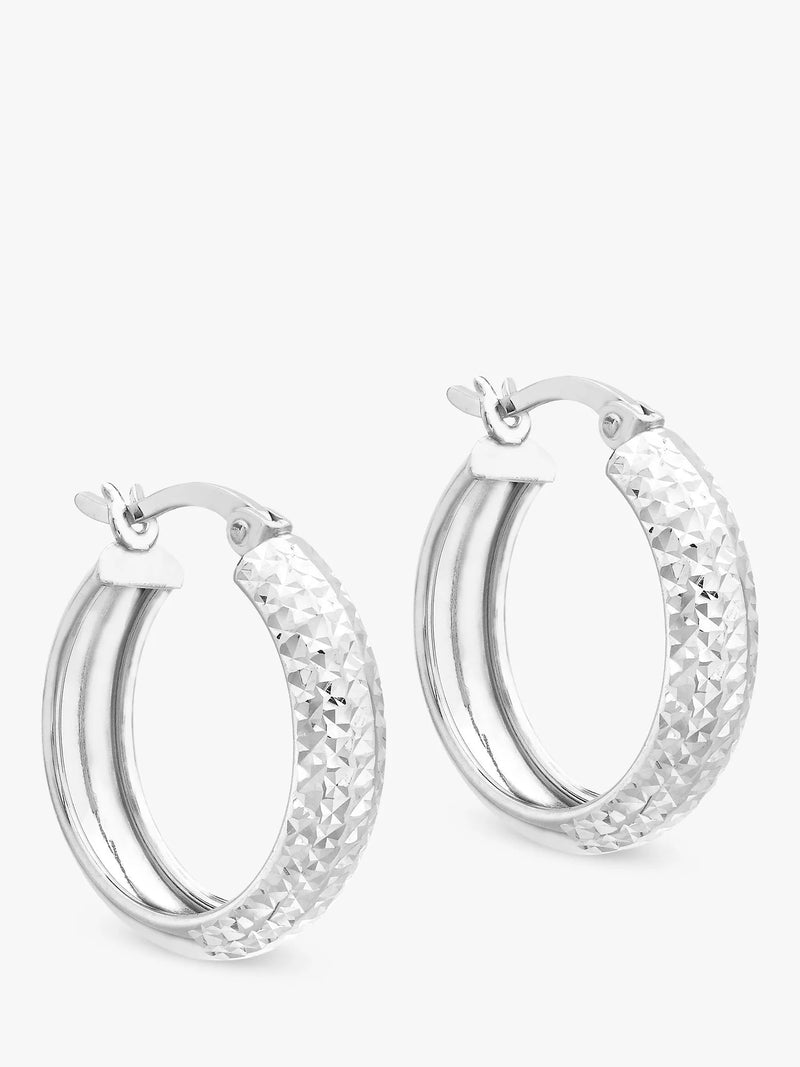 IBB 9ct white gold diamond cut creole earrings, UK version