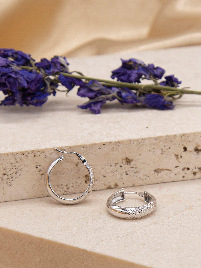 IBB 9ct white gold diamond cut creole earrings, UK version