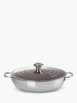 John Lewis Le Creuset Signature 3-Ply Stainless Steel Shallow Casserole with Lid 30cm- Buy online at McGrocer