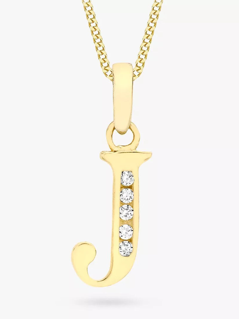 IBB 9ct Gold Cubic Zirconia Initial Pendant Necklace, J