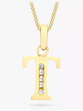 IBB 9ct Gold Cubic Zirconia Initial Pendant Necklace, T