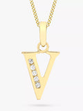 IBB 9ct Gold Cubic Zirconia Initial Pendant Necklace, V