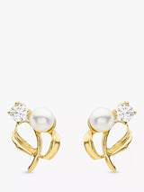 John Lewis IBB 9ct Yellow Gold Pearl Cubic Zirconia Stud Earrings- Buy online at McGrocer