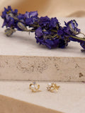 IBB 9ct gold stud earrings faux pearl cubic zirconia, UK version