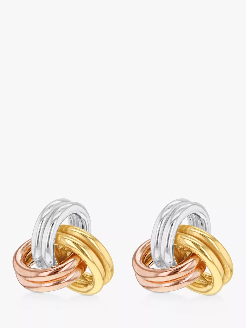 IBB knot stud earrings 9ct three-colour gold 0.7cm (British brand)