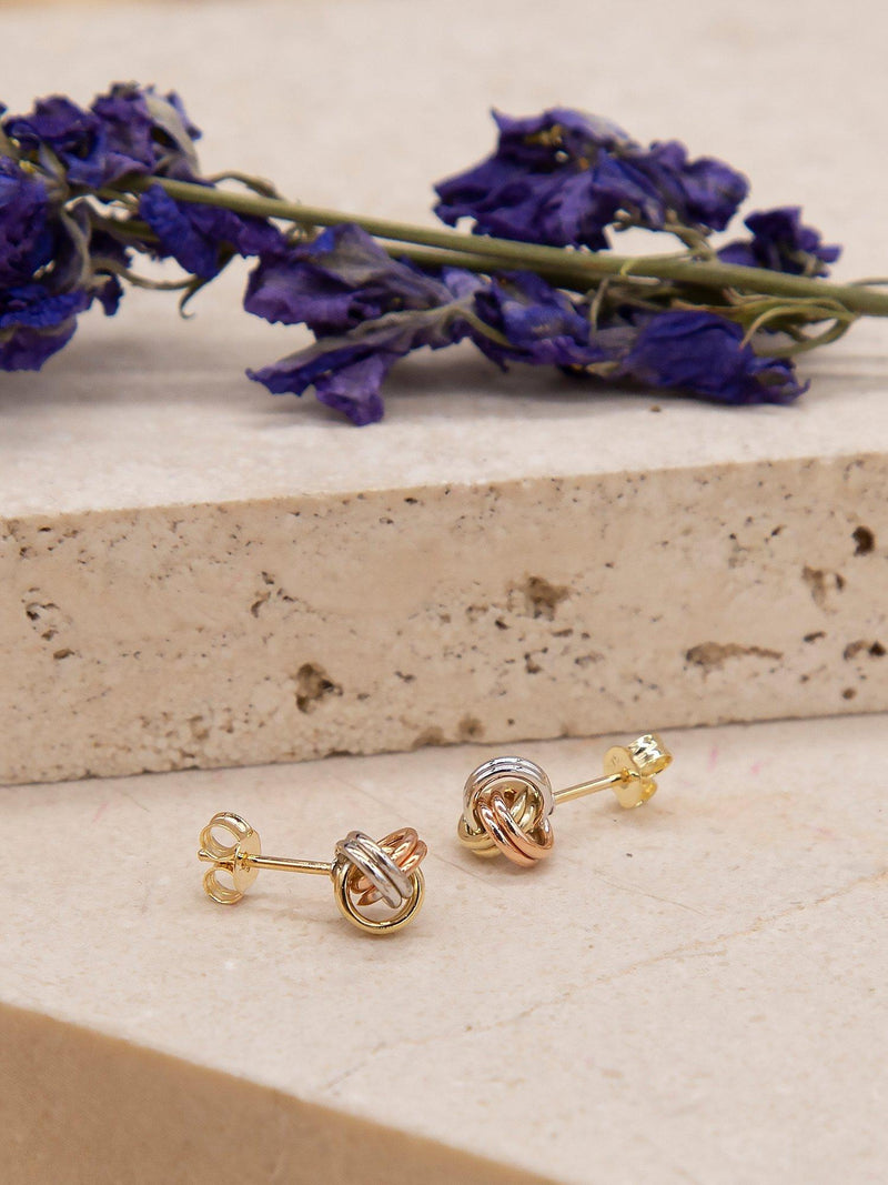 IBB knot stud earrings 9ct three-colour gold 0.7cm (British brand)