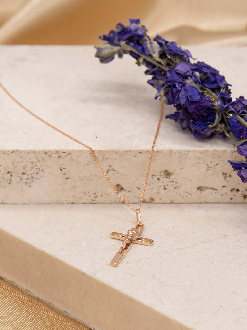 IBB 9ct rose gold cross pendant 46cm, imported from the UK