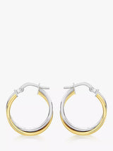 John Lewis IBB 18ct Gold Two Colour Double Tube Creole Earrings, Gold/White Gold- Buy online at McGrocer