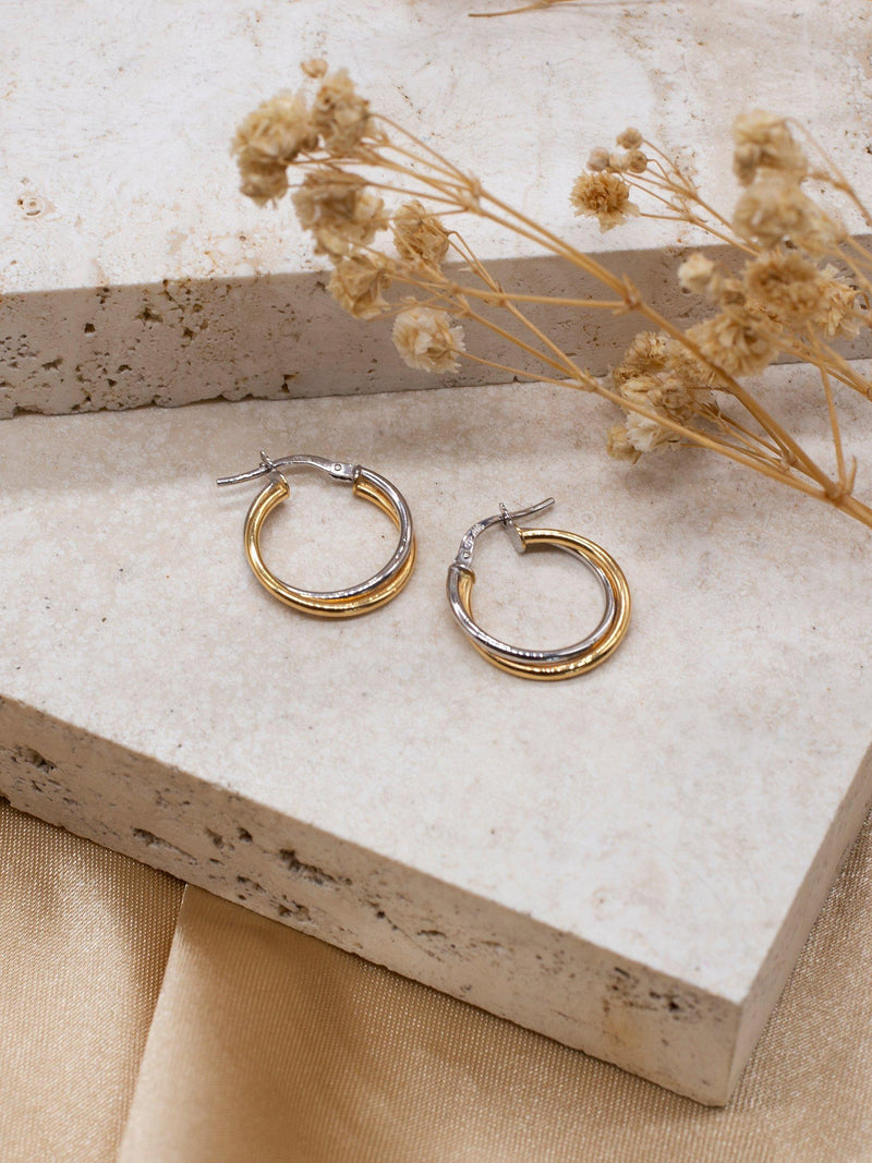 IBB 18ct gold and white gold creole earrings 1.8cm (British brand)