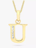 IBB 9ct Gold Cubic Zirconia Initial Pendant Necklace, U