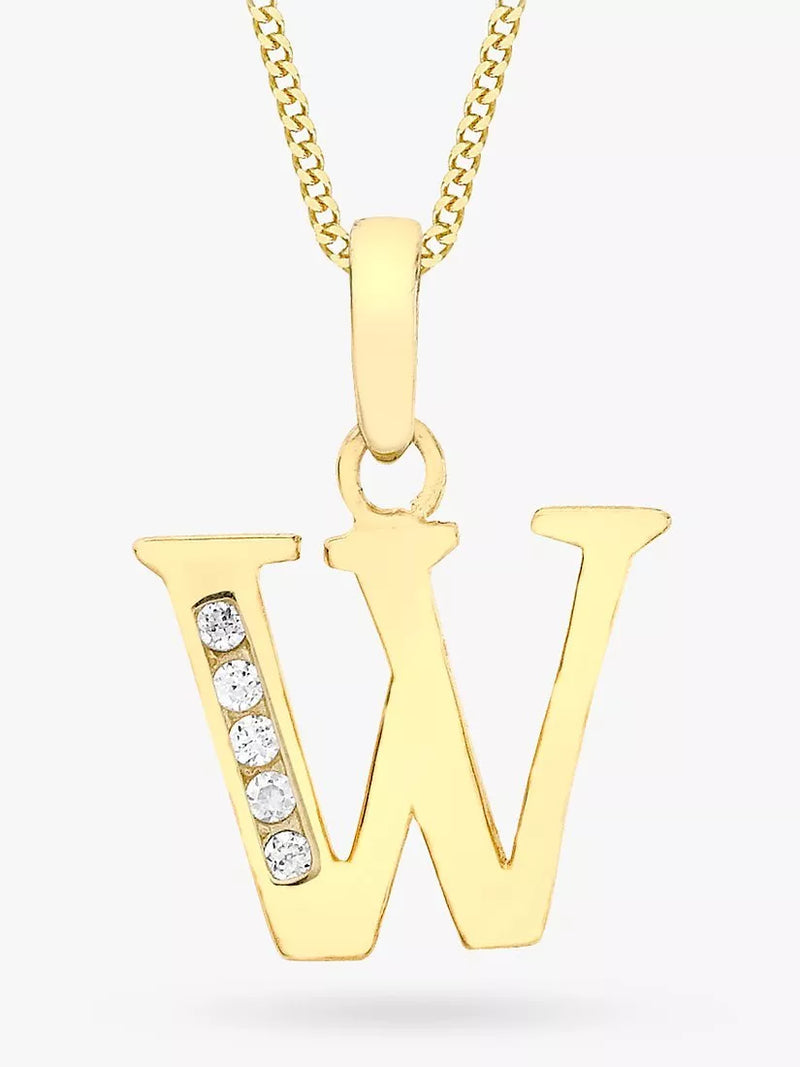 IBB 9ct Gold Cubic Zirconia Initial Pendant Necklace, W