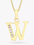 IBB 9ct Gold Cubic Zirconia Initial Pendant Necklace, W