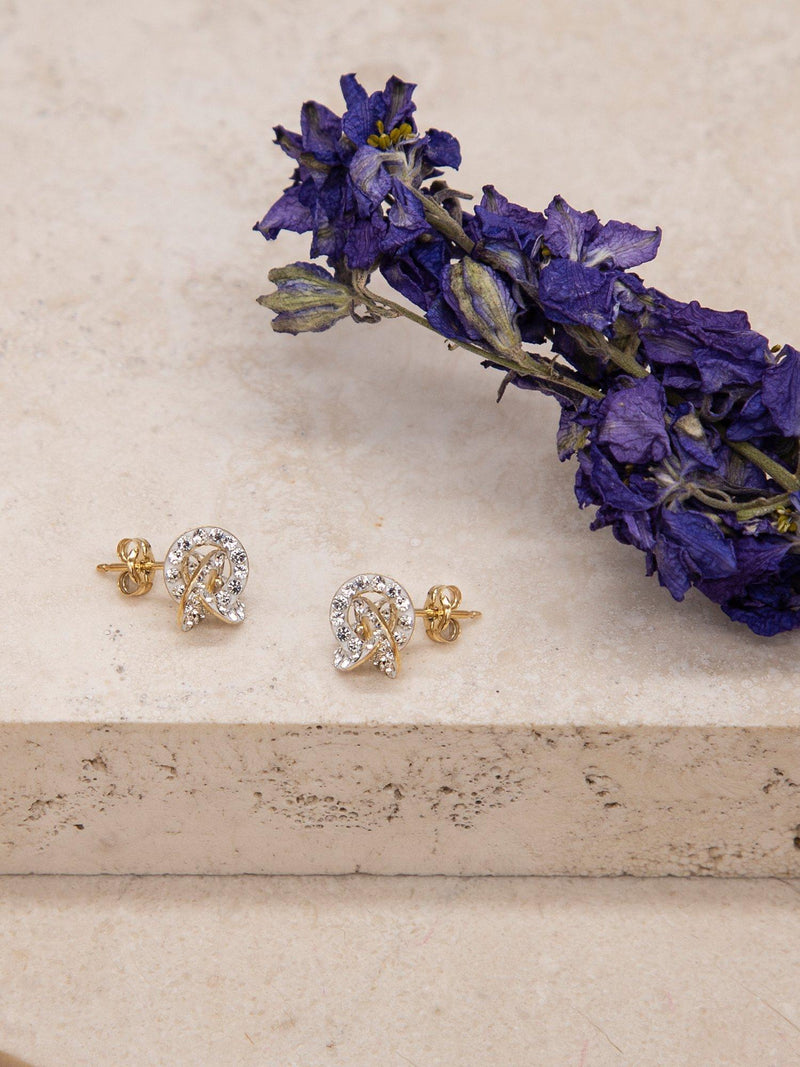 IBB 9ct yellow gold knot stud earrings, imported from the UK