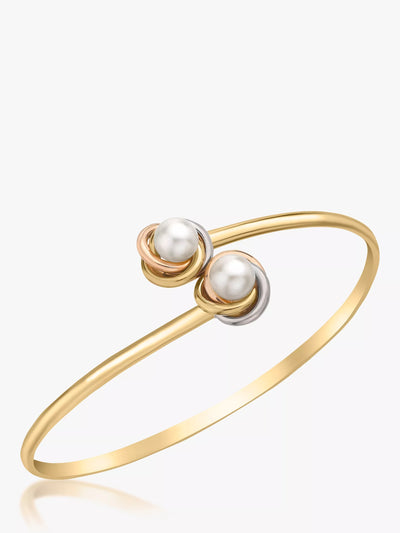 John Lewis IBB 9ct Three Colour Gold Double Knot and Pearl Flexible Torque Bangle, Multi- Buy online at McGrocer