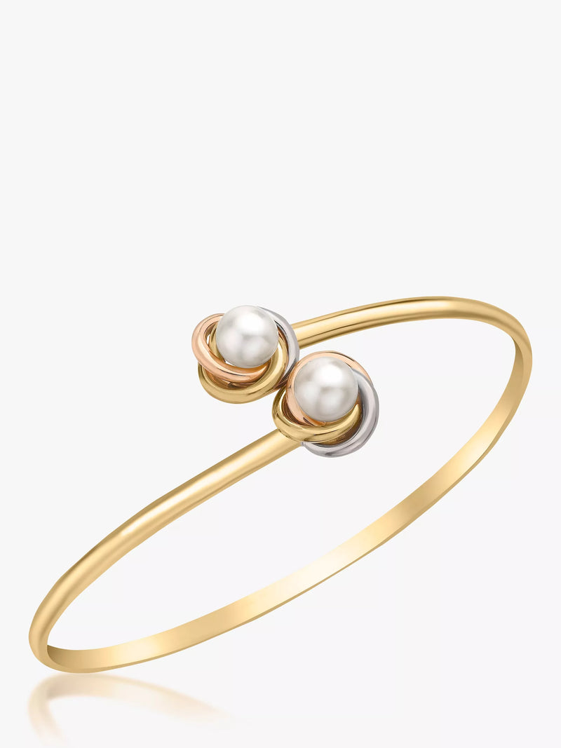 IBB 9ct three colour gold double knot pearl bangle - British product