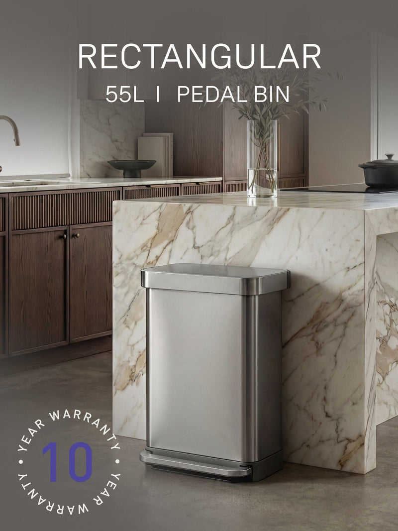 simplehuman rectangular liner pocket pedal bin 55L, UK version