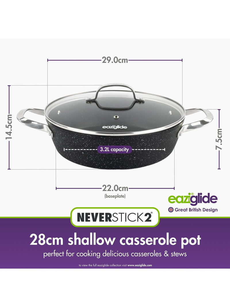 Eaziglide aluminium non-stick shallow casserole with lid 28cm - British product