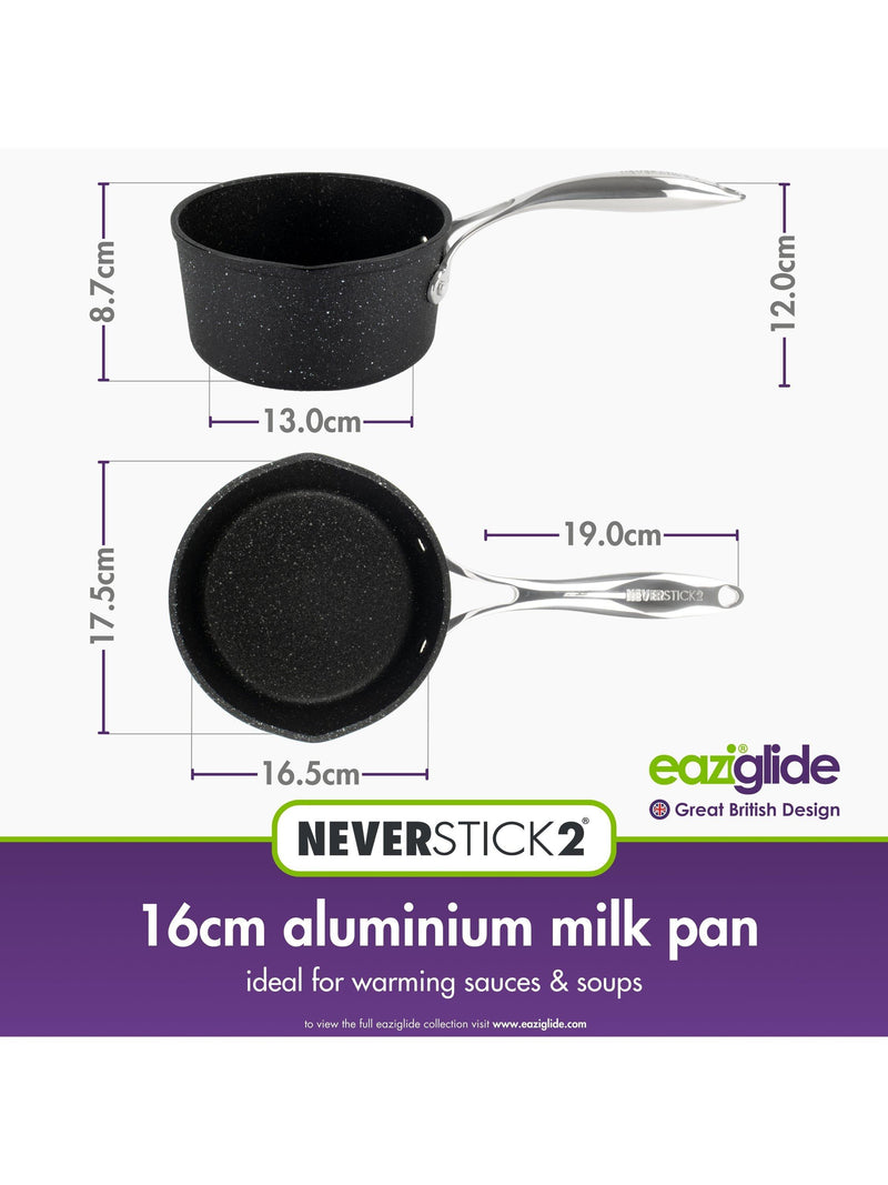 Eaziglide Neverstick2 Aluminium Non-Stick Milk Pan 16cm - British product