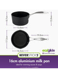 Eaziglide Neverstick2 Aluminium Non-Stick Milk Pan 16cm - British product